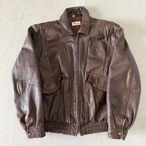 Vintage Phillipe Monet Men's Brown Leather Jacket 44/X-Large